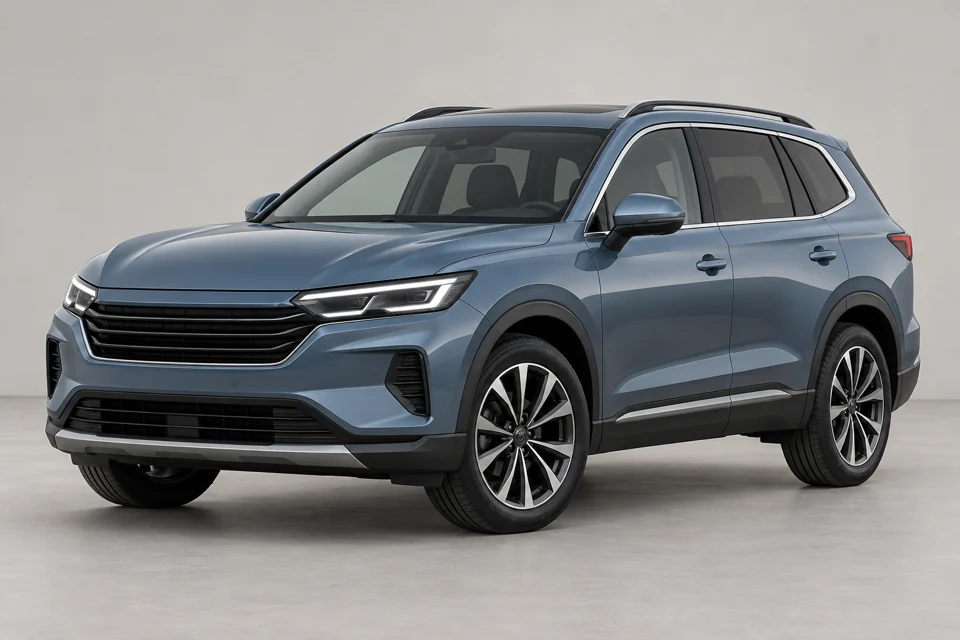 SUV fictif gris bleu sur fond clair